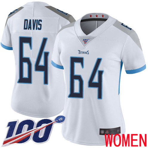 Tennessee Titans Limited White Women Nate Davis Road Jersey NFL Football #64 100th Season Vapor Untouchable->tennessee titans->NFL Jersey